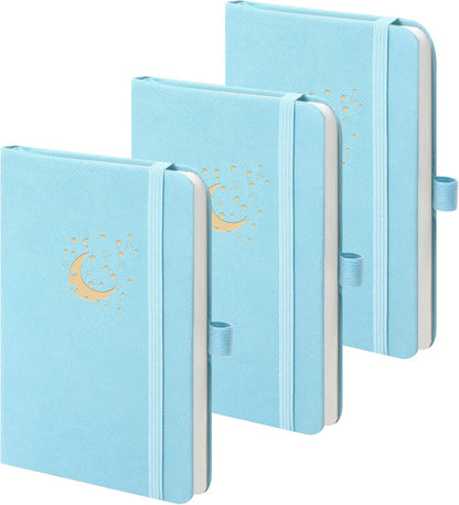 BOBO RABBIT 3 Pack Pocket Small Notebooks Total 600 Pages A6 Moon Star Aesthetic Mini Compact Journal Notebook For Note Taking Journaling Hardcover Leather College Ruled Lined Note Pads for Women Men Travel Office School