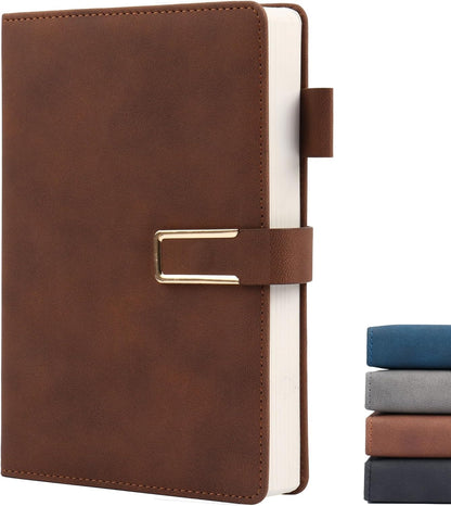 Hardcover Lined Notebook Journal for Women & Men,256 Pages 5.7 x 8.3 inches,A5 Ruled Notebooks Magnetic Closure Leather Journal,Daily for Work,Meeting,Travel,Writing,School and Note Taking (Gray)
