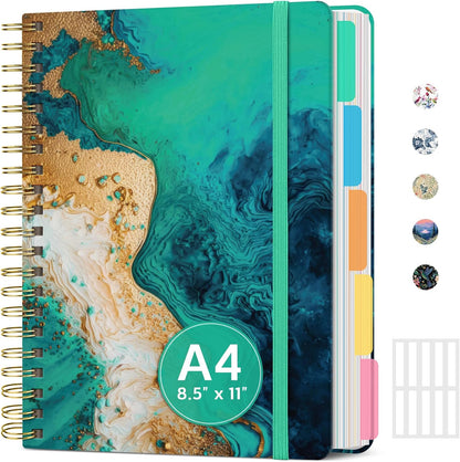 Large Lined Spiral Journal for Women Cute Hardcover 5 Subject Notebook for Work 8.5" x 11" with Removable Dividers & Tabs, College Ruled, 280 Pages Aesthetic Journal for Work, School & Note Taking, Garden of Whimsy