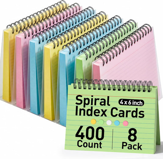 Koogel 400PCS Index Cards with Rings, 4x6 Colored Ruled Index Cards with Waterproof Covers for Back to School, Flashcard Recipe Note Card for Studying Nursing School College Essentials, 4 Colors