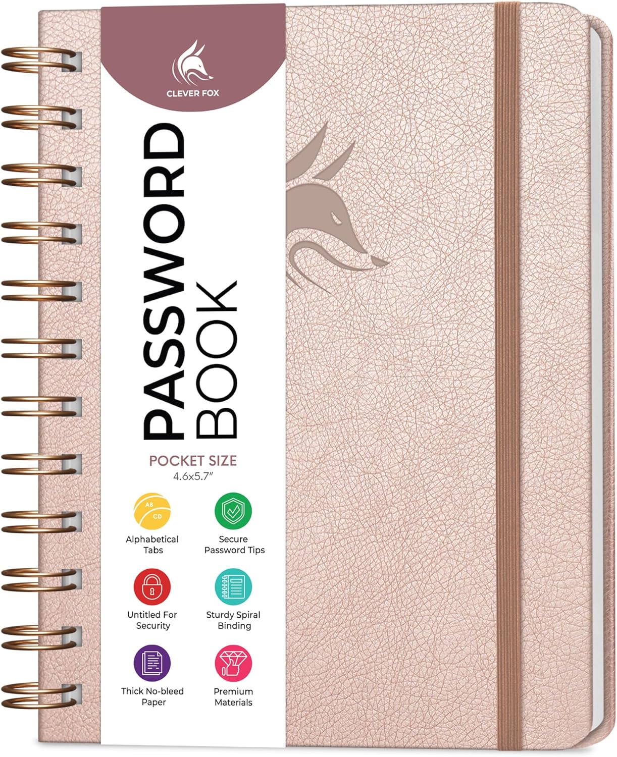 Clever Fox Password Book Spiral – Internet Address & Password Organizer with Laminated Alphabetical Tabs – Password Keeper Journal – Hardcover, Medium Size, 6.1x7.7” (Mystic Blue)