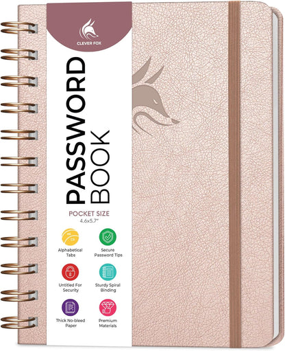 Clever Fox Password Book Spiral – Internet Address & Password Organizer with Laminated Alphabetical Tabs – Password Keeper Journal – Hardcover, Medium Size, 6.1x7.7” (Mystic Blue)