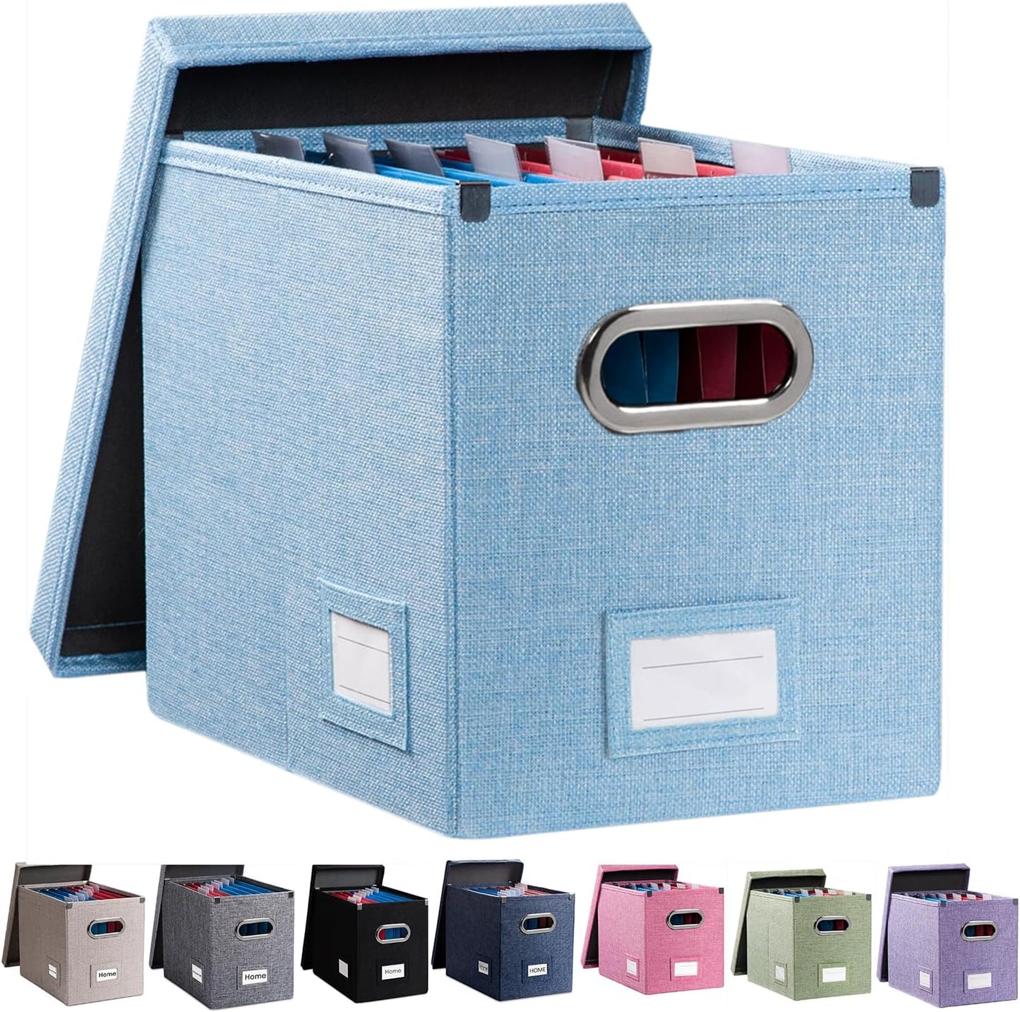PRANDOM File Organizer Box - Collapsible Decorative Linen Filing Storage with Lids for Letter Size - Grey (14x9.3x10.8 inch)