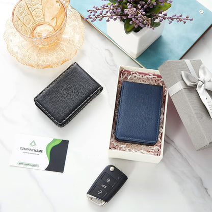 Outus 2 Pieces Business Card Holder, PU Leather Business Card Case Pocket Wallet with Magnetic Shut for Valentines Gift Men Women(Black and Coffee,Classic)