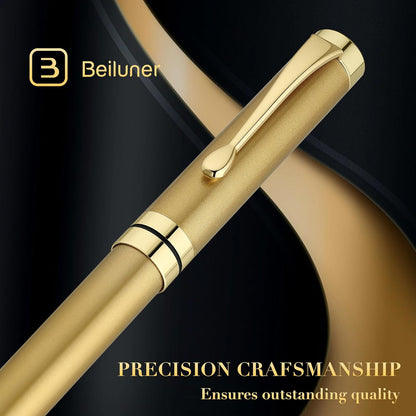 BEILUNER Ballpoint Pens, Stunning Black Chrome Metal Pen with Golden Trim, Best Ball Pen Gift Set for Men & Women, Professional, Executive, Office, Nice Pens-Gift Box with 0.5mm Black Extra Refill