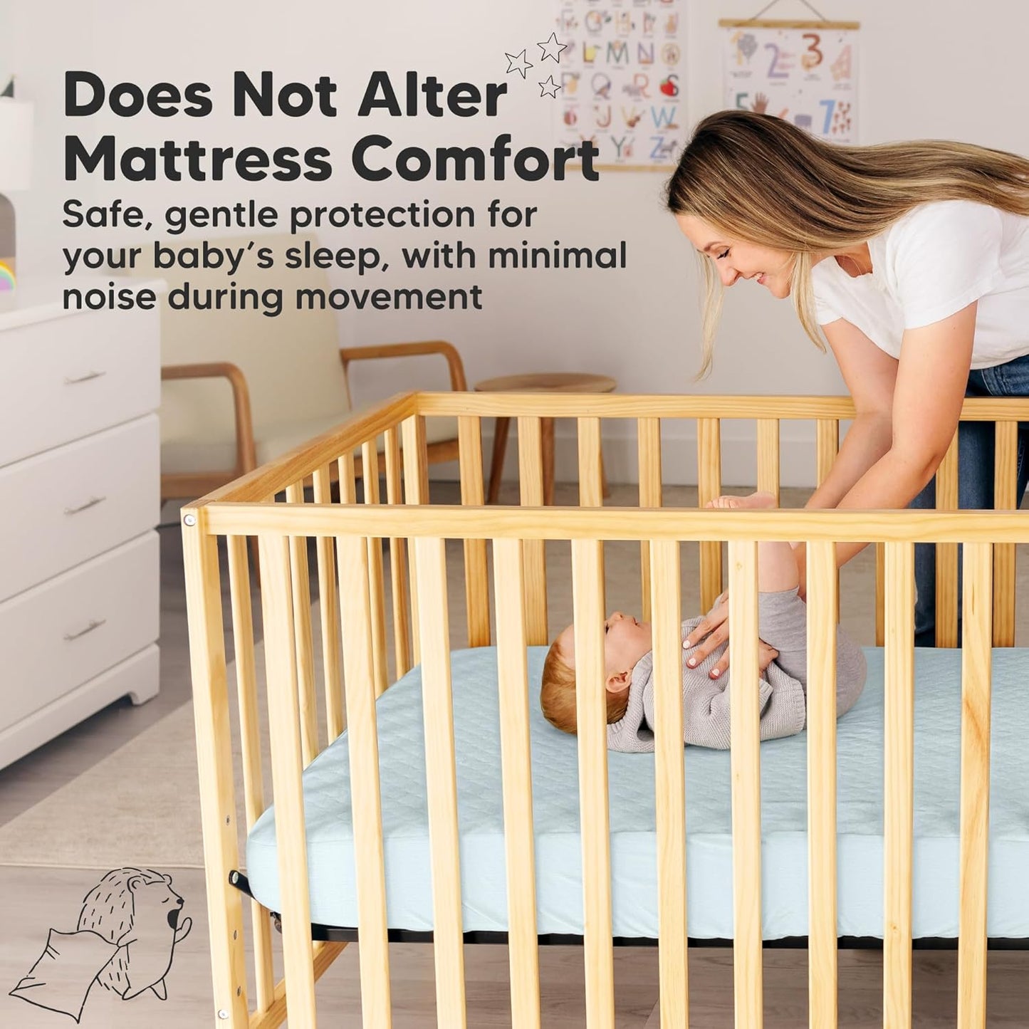2-Pack Waterproof Crib Mattress Protector Cover Fitted - Quiet Baby Crib Mattress Pad Sheets, 52" x 28" Soft Quilted Cotton Baby Sheet, Machine Washable, Easy Fit, Durable (Soft White/Mavy)