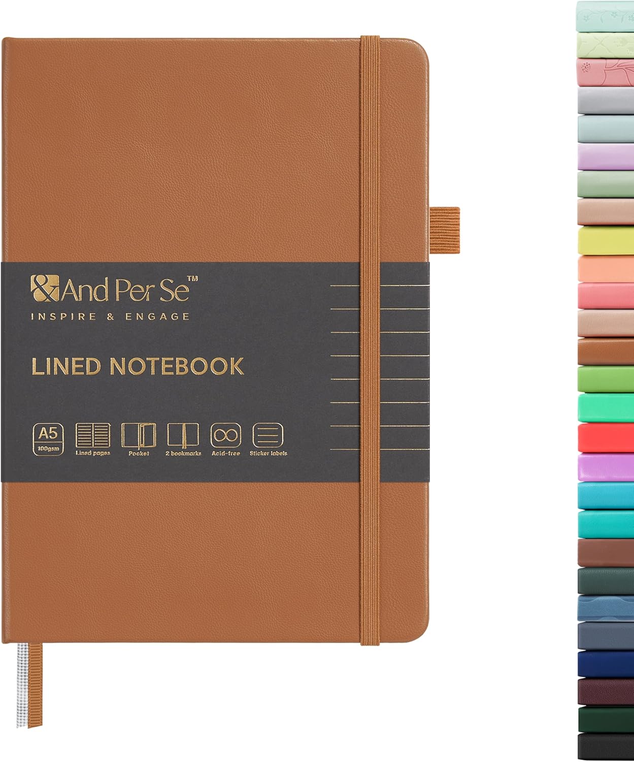 &And Per Se Lined Journal Notebook, 160 Pages, A5 5.7 x 8 inches College Ruled Thick Paper Notebook Journals for Writing, Hardcover Notebooks for Women Men Office School (1 Pack, Green) - Colors B