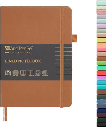 &And Per Se Lined Journal Notebook, 160 Pages, A5 5.7 x 8 inches College Ruled Thick Paper Notebook Journals for Writing, Hardcover Notebooks for Women Men Office School (1 Pack, Green) - Colors B