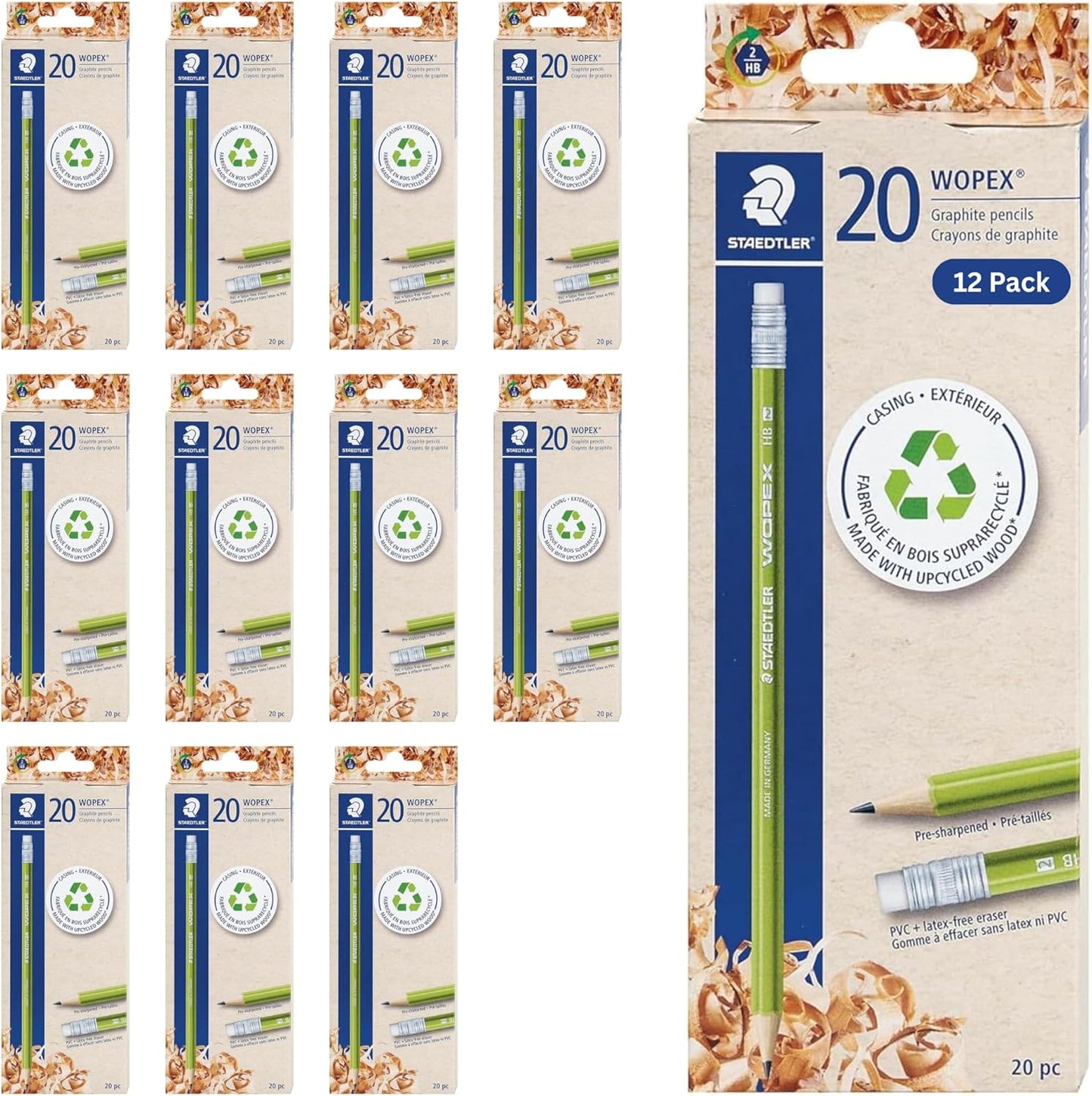 STAEDTLER WOPEX Pre-Sharpened #2 Pencils, Pack of 10 - Ergonomic Triangular Shape, Break-Resistant, Non-Slip Surface, Wood-Polymer, PVC-Free Eraser Tip