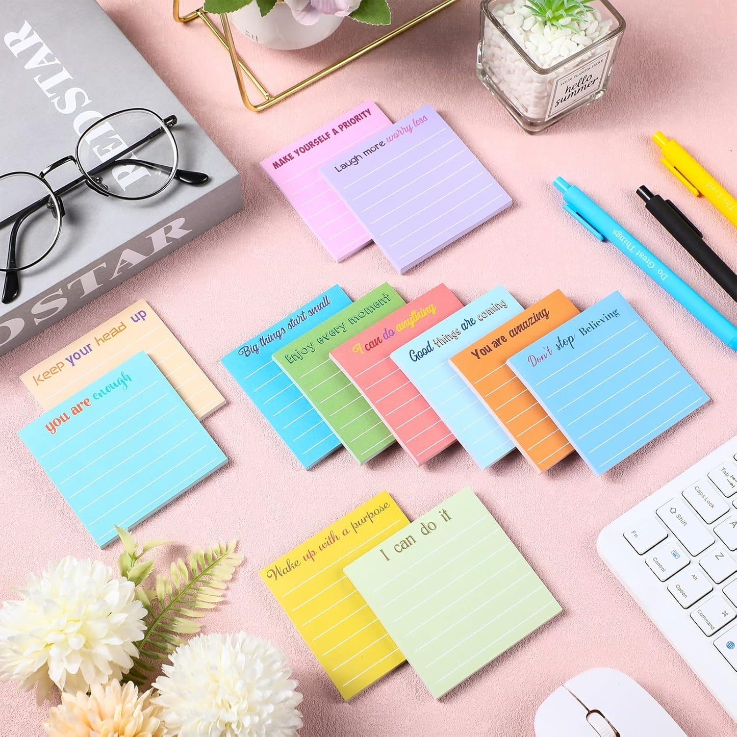 Yinder 48 Pcs Inspirational Sticky Notes Cute Motivational Sticky Notes Pad End of Year Employee Appreciation Gifts Bulk for Teacher Nurse Coworkers Office Supplies 3 x 3'' (Thank You,Dark Color)