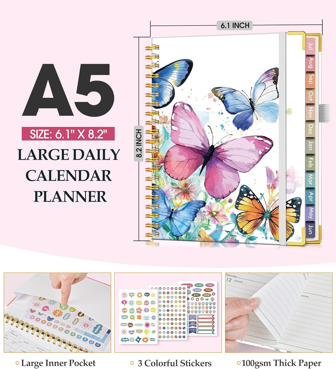 2026 Planner, Weekly and Monthly Calendar Planner from January 2026 - December 2026, 8.5" x 11" Hardcover Leather Hourly Appointment Book with Tabs, Spiral Daily Planners for School Work Home, Green