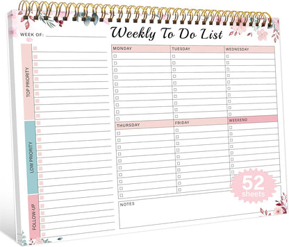 Kamoy Weekly To Do List Notepad with 52 Undated Sheets（8.5"×11"）- Undated Weekly Desk Planner Organizer for Work Home School Office Supplies
