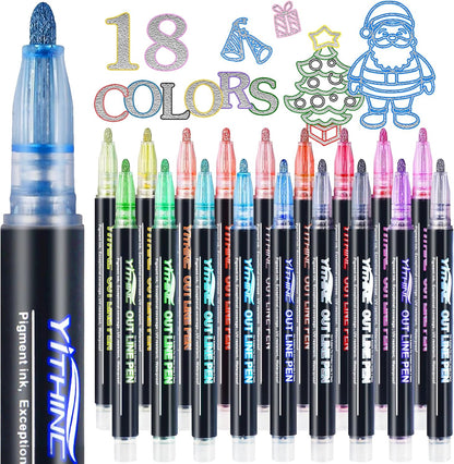 Outline Markers, 12 Metallic Shimmer Glitter Gel Pens, Tween Teen Girl Gifts Trendy Stuff, Cool Cute Art Craft School Drawing Supplies, Birthday Fun Kits for Kids Girls Ages 4 6 8 10 12 Year Old