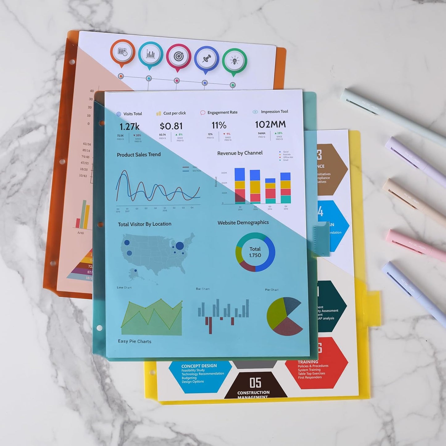 Mr. Pen- Binder Dividers with Pockets and Tabs, 1 Set, 8 Tabs/Set, Colorful, 3 Ring Binder Dividers with Tabs and Pockets on Both Sides