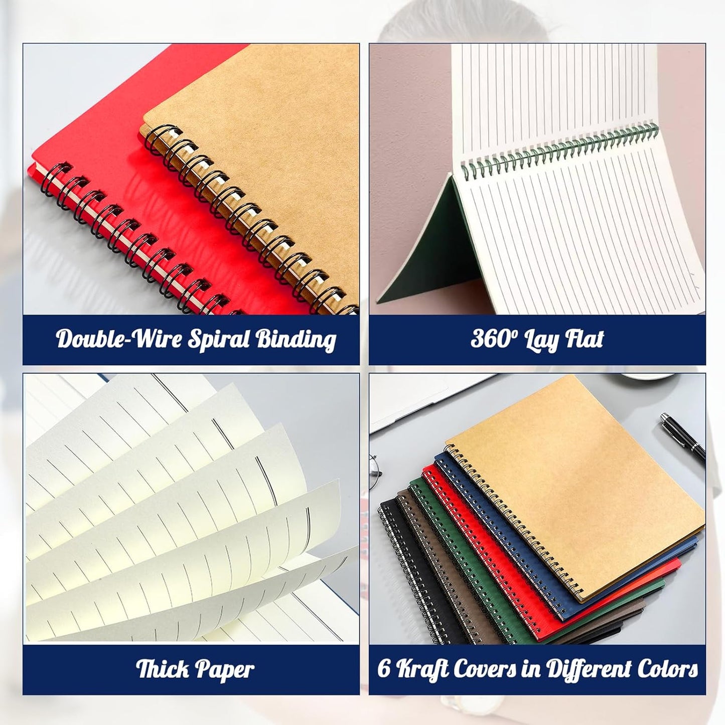 Retainbre 12 Pack Small Spiral Notebook College Ruled 8.26x5.50 Inches Spiral Journal with 120 Lined Pages Kraft Cover A5 Notebooks for Work Office School Students Note Taking