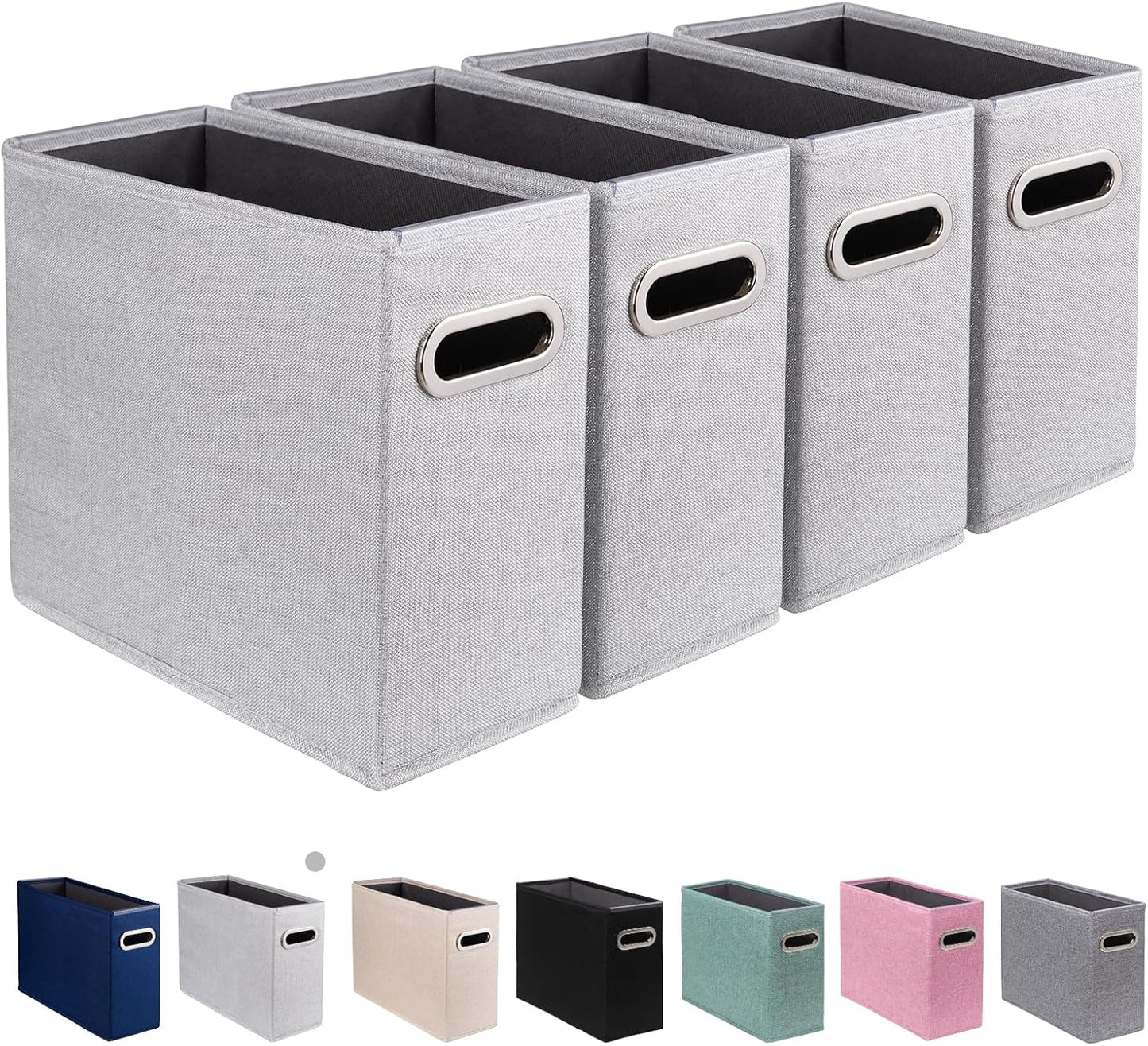 4 Pack Letter Size File Storage Box Collapsible, Fabric Hanging File Folders Organizer, Portable Office Document Holder with Metal Handle, Smooth PVC Rails, Beige