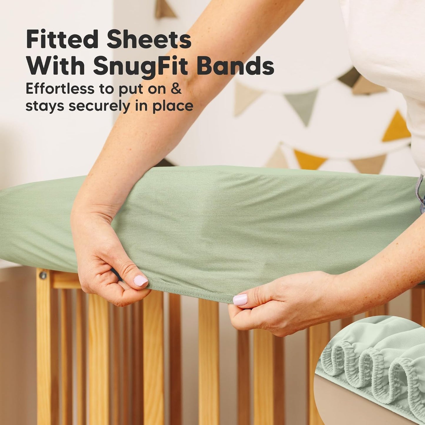 2-Pack Waterproof Crib Mattress Protector Cover Fitted - Quiet Baby Crib Mattress Pad Sheets, 52" x 28" Soft Quilted Cotton Baby Sheet, Machine Washable, Easy Fit, Durable (Soft White/Mavy)