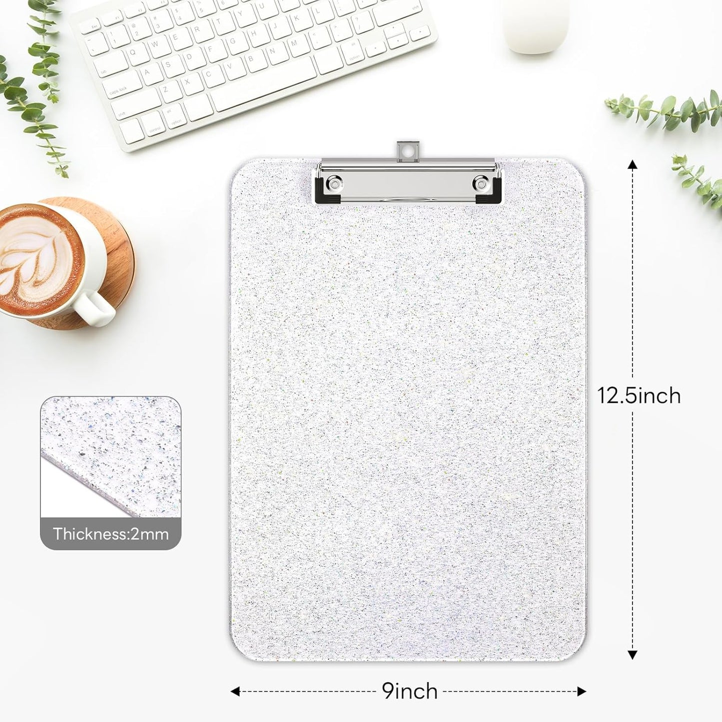 A4 Plastic Glitter Clipboard, Sparkly Pink 12.5 x 9 Letter Size for Classroom, Students, Teacher, Nurse, 8.5 x 11 Clip Board with Low Profile Clip, Office & School Supplies