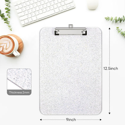 A4 Plastic Glitter Clipboard, Sparkly Pink 12.5 x 9 Letter Size for Classroom, Students, Teacher, Nurse, 8.5 x 11 Clip Board with Low Profile Clip, Office & School Supplies