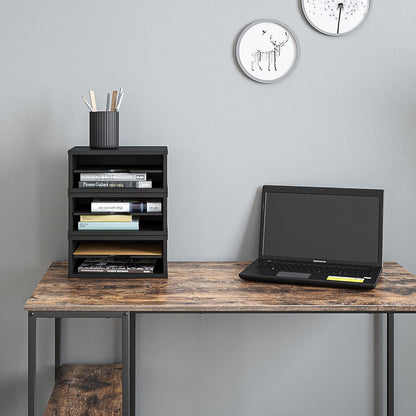 Ballucci File Organizer, 4-Tier Office Desk Organizer, Open Top Wood Paper Organizer for Classroom, Desktop Mail Sorter Paper Tray, Black