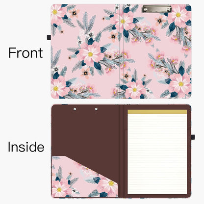 Hongri Clipboard Folio with Refillable Lined Notepad and Interior Storage Pocket for Students, Classroom, Office, Women, Man, Cute Custom Pattern, Size 12.8 x 9.2 in, Classic Flower