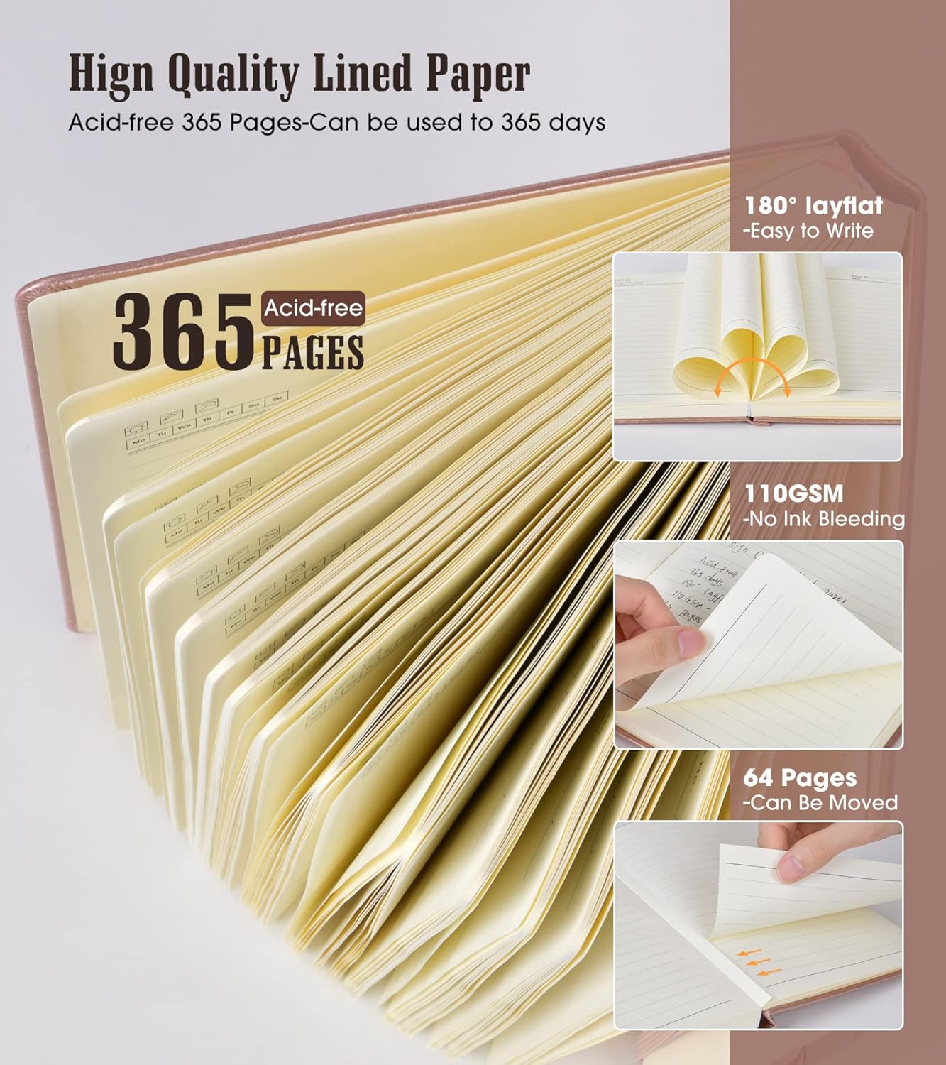 Lined Journal Notebook -365 Pages A5 Thick Journals for Writing Ruled Notebook, Hardcover Leather Journal for Women Men Daily Journal Notebook for Work, Note Taking, 100Gsm Lined Paper( 5.75'' X 8.38'' Green)