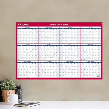 AT-A-GLANCE 2026 Erasable Calendar, Dry Erase Wall Planner, 12" x 16", Small, Vertical-Horizontal, Reversible, Compact (PM330B2826)