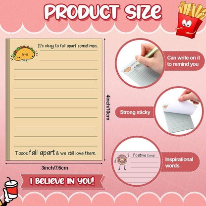 AmazingSpark 12 Pcs Cute Inspirational Sticky Notes, 4*3 Motivational Notepads Positive Emotional Support Gift Funny Lined Memo Note Pads for Office Desk Supplies Coworker Employee(Fruits,Vegetables)