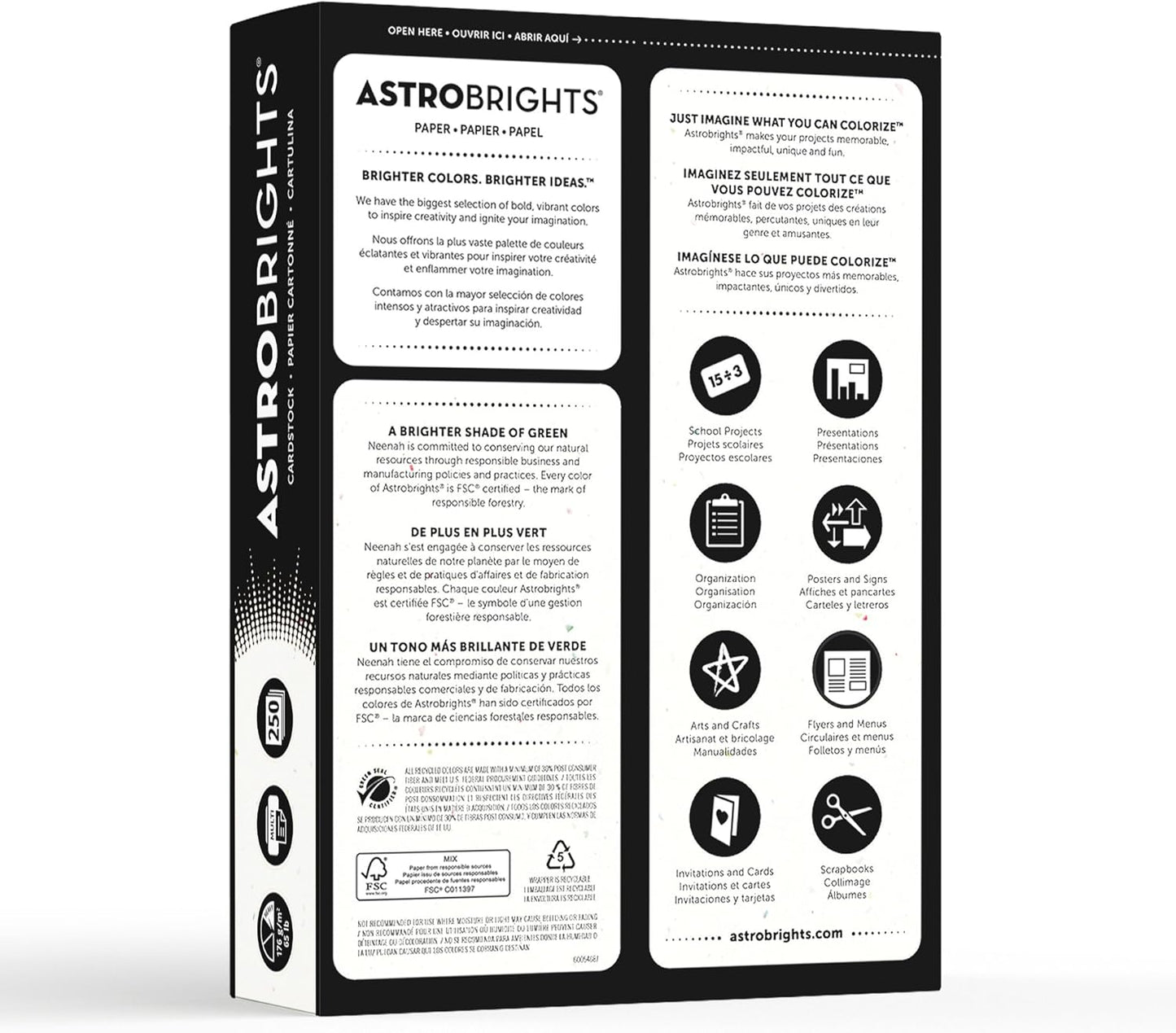 Astrobrights® Card Stock, Stardust White, Letter (8.5" x 11"), 65 Lb, Pack Of 250