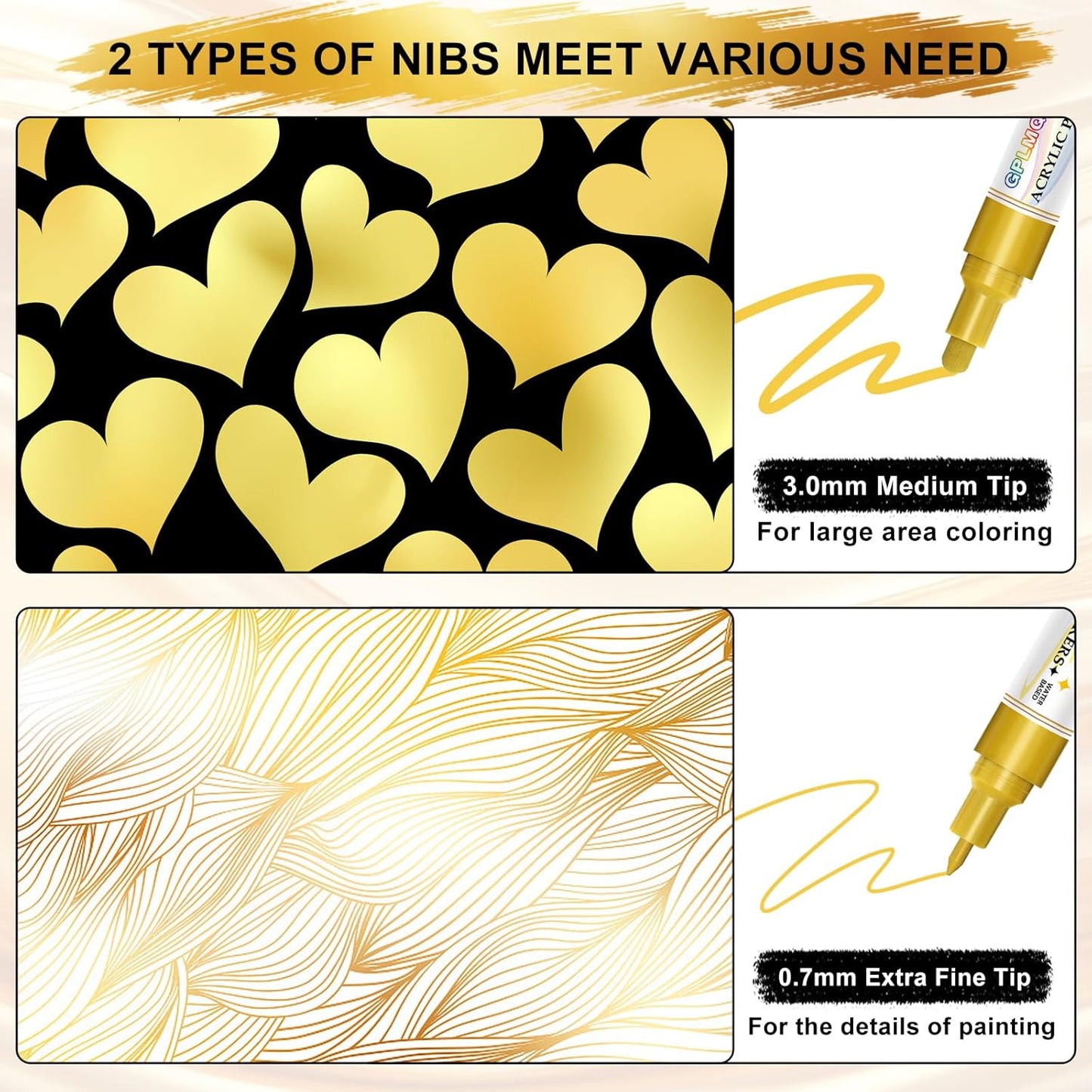 Paint Markers Paint Pens - 2 Pack Dual Tip Acrylic Permanent Marker (0.7mm & 3mm), Non-Toxic, Water-Based for Art Painting, Stone, Ceramic, Glass, Wood, Fabric, Metal, DIY Crafts (White)