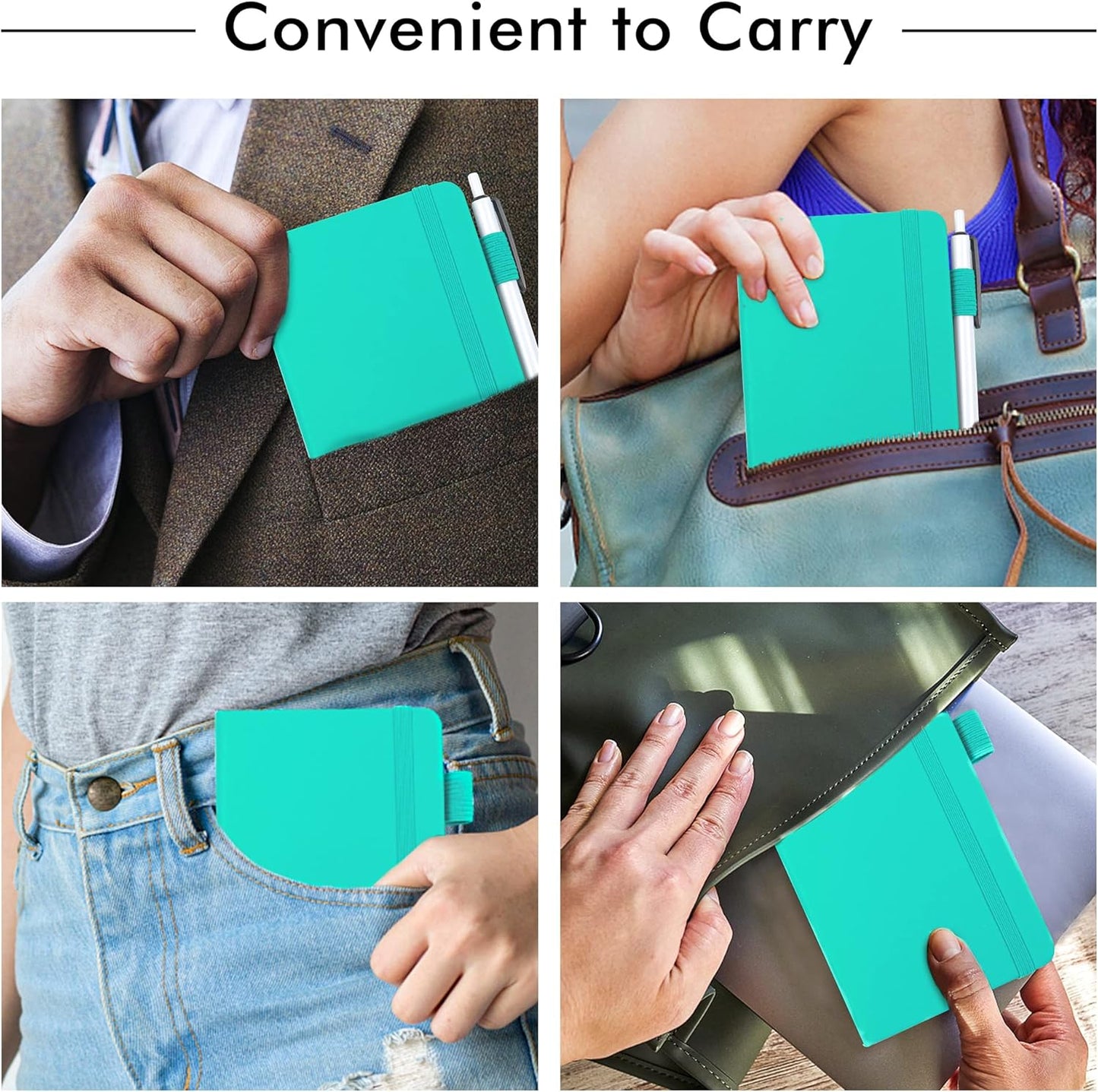 feela 3 Pack Pocket Notebook Journals with 3 Black Pens, A6 Mini Cute Small Journal Notebook Bulk Hardcover College Ruled Notepad with Pen Holder for Office School Supplies, 3.5”x 5.5”, Gray