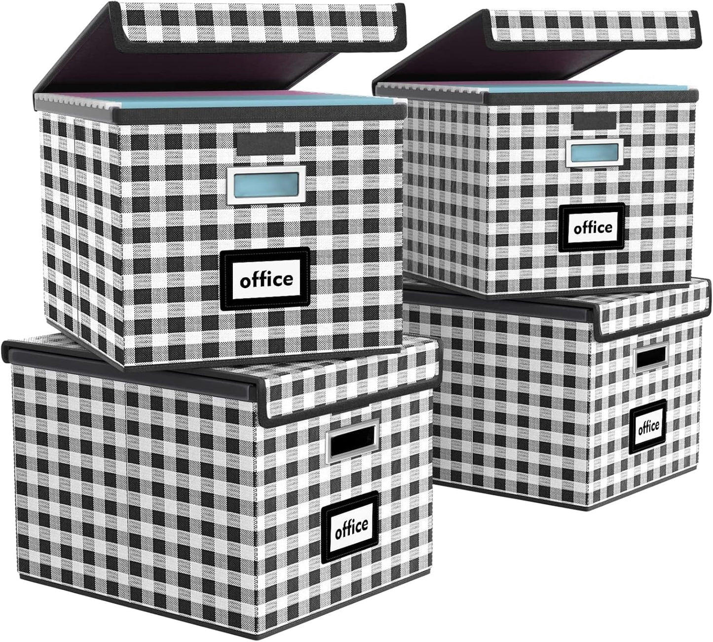 Huolewa Upgraded Portable File Organizer Box with Lid, Collapsible Linen Hanging Filing Storage Boxes with Plastic Slides, Decorative Home/Office Filing System Box for File and Folders Storage (Gray)
