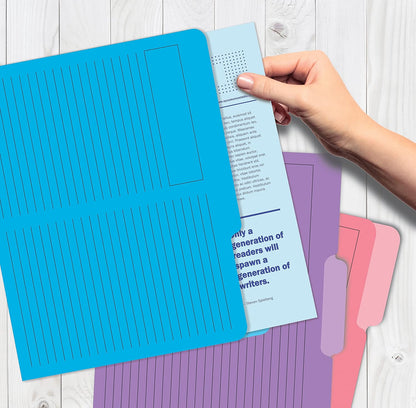 Better Office Products Lined File Folders, 12 Pack, Heavyweight, 1/3 Cut Tabs, 6 Vibrant Colors, Top Custom Subject Box, Letter Size Folders, 9.5" x 11.5",