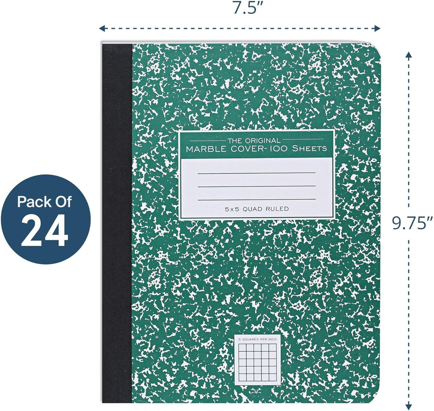 ROARING SPRING Hard Cover Composition Notebook, Green Marble Comp Book, 9.75″ x 7.5″, 5x5 Grid Graph Ruled, 100 Sheets (200 Pages), Made in USA
