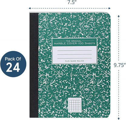 ROARING SPRING Hard Cover Composition Notebook, Green Marble Comp Book, 9.75″ x 7.5″, 5x5 Grid Graph Ruled, 100 Sheets (200 Pages), Made in USA