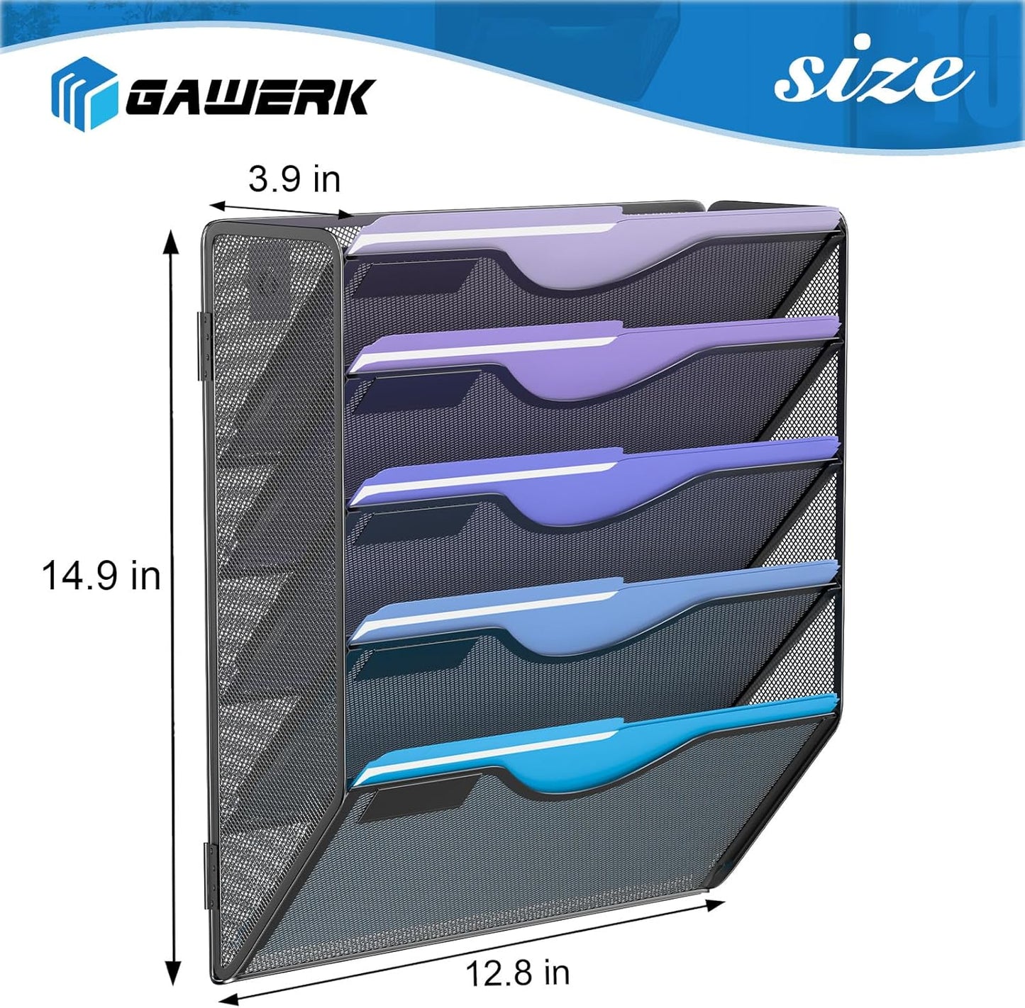 Gawerk 10-Tier Wall File Organizer Hanging Wall File Holder Wall Mount Paper Folder Organize, Mesh Magazine Document Mail Organizer Wall Organizer for Office School Home, Black