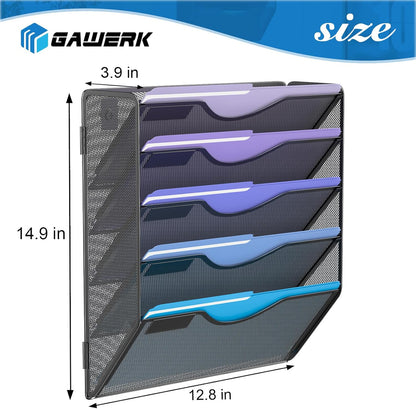 Gawerk 10-Tier Wall File Organizer Hanging Wall File Holder Wall Mount Paper Folder Organize, Mesh Magazine Document Mail Organizer Wall Organizer for Office School Home, Black