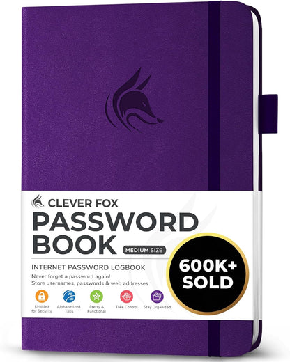 Clever Fox Password Book with alphabetical tabs. Internet Address Organizer Logbook. Small Pocket Password Keeper for Website Logins (Orange)