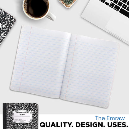 Emraw Marble Composition Notebook Wide Ruled Black and White Composition Books 100 Sheets (4 Pack) - By Enday