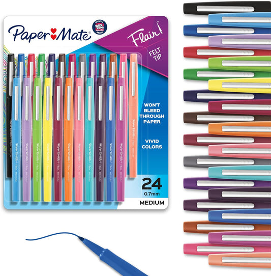 Paper Mate Flair Felt Tip Pens, Medium Point (0.7mm), 12 Count - For Arts & Crafts, Note-Taking, Journaling, School Supplies for Teachers & Students