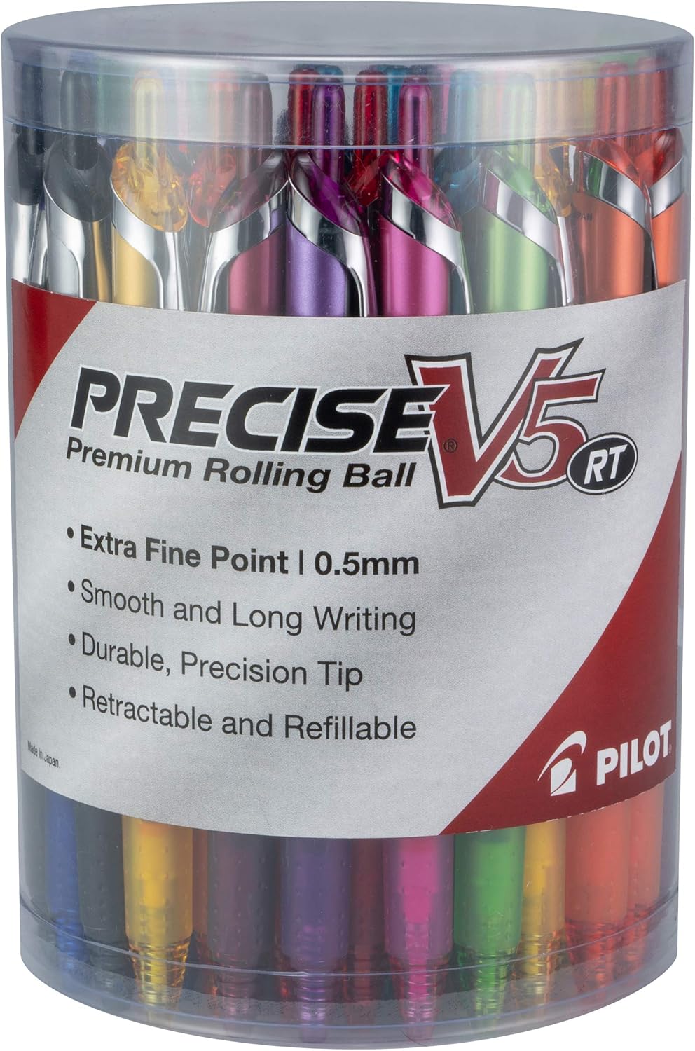 PILOT Precise V5 RT Extra-Fine Premium Retractable Rolling Ball Pens, 0.5mm, Assorted Colors, 8 Count (11890)