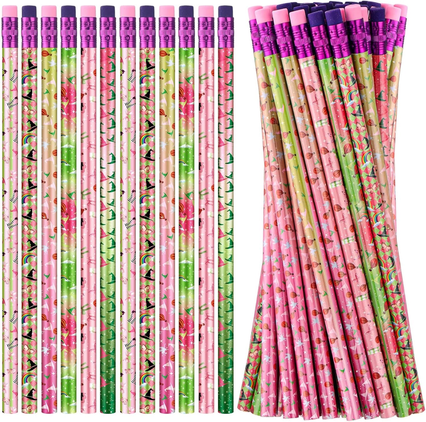 Fullhawl 120 Pcs Witch Party Favor Pencil Bulk Pink and Green Pencil Gift Witch Party Favors for Office School for Pink and Green Movie Supplies