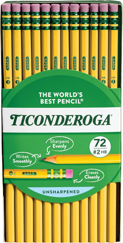 Ticonderoga Wood-Cased Pencils, Pre-Sharpened, 2 HB Soft, Yellow, 12 Count