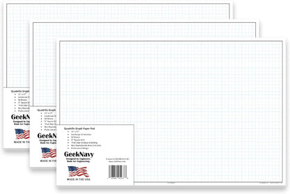 GeekNavy 11" x 17" Quadrille Graph Paper 50 Sheets Landscape - 0.25" 4x4 Square Grid, Blueprint, High Brightness, Border-Outlined, Large Drafting (1-Pack)