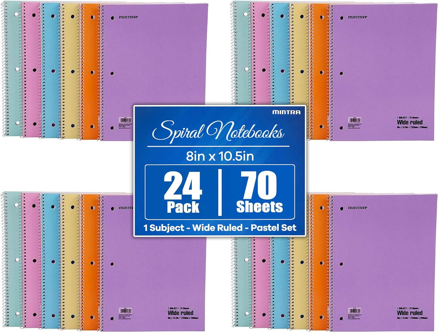 Mintra Office Spiral Notebooks, Wirebound, Journals for School, Work, Business, Aesthetic Stationery, Writing Pads, Teacher & Student Supplies (6, Pastel, College)