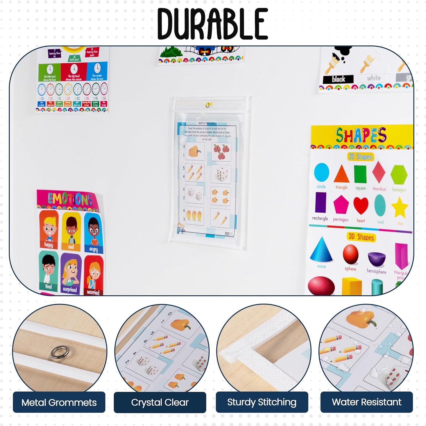 Essex Wares - 6 Pack, Assorted, Dry Erase Pocket Document Protectors, 10" Wide x 13.5" Tall- Dry Erase Clear Plastic Sleeves - Reusable & Easy Erase Plastic Invoice Holders, Water-Resistant & Durable