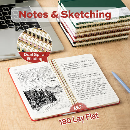 deli Rose Red Lined Spiral Journal Notebook, 160 Pages, A5 (5.5"x8") Hardcover Writing Notebook, College Ruled Spiral Bound Journal for Women & Men - Perfect for Work, School, Office & Note Taking