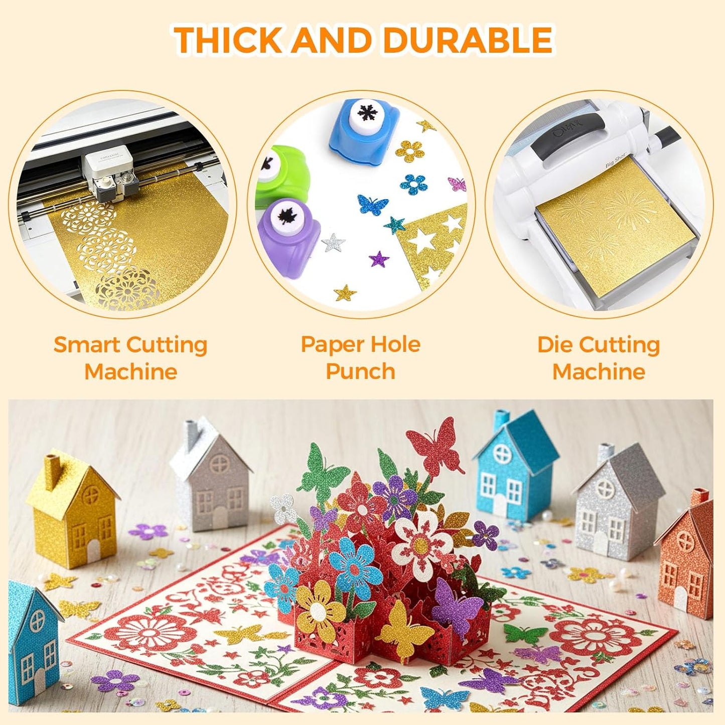 BigOtters 20 Sheets Glitter Cardstock, 10 Colors Premium Card stock Paper for Scrapbook and Craft Projects, Back to School Supplies, 8.5 x 11 Inch, 250GSM