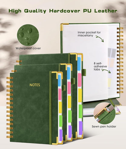 Hardcover Spiral Notebook Journal with Removable Dividers Tabs, 300 Pages Leather 5 Subject Notebook College Ruled, 8"x10" Large B5 Notebooks for Work School Note taking, Lined Journal for Women, Pink