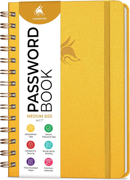 Clever Fox Password Book Spiral – Internet Address & Password Organizer with Laminated Alphabetical Tabs – Password Keeper Journal – Hardcover, Medium Size, 6.1x7.7” (Mystic Blue)